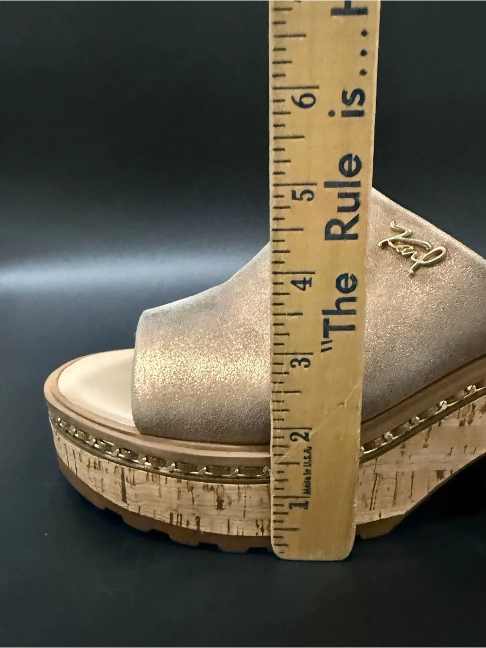 KARL LAGERFELD Clarina Metallic Gold Leather Cork Platform Sandals US Size 8M